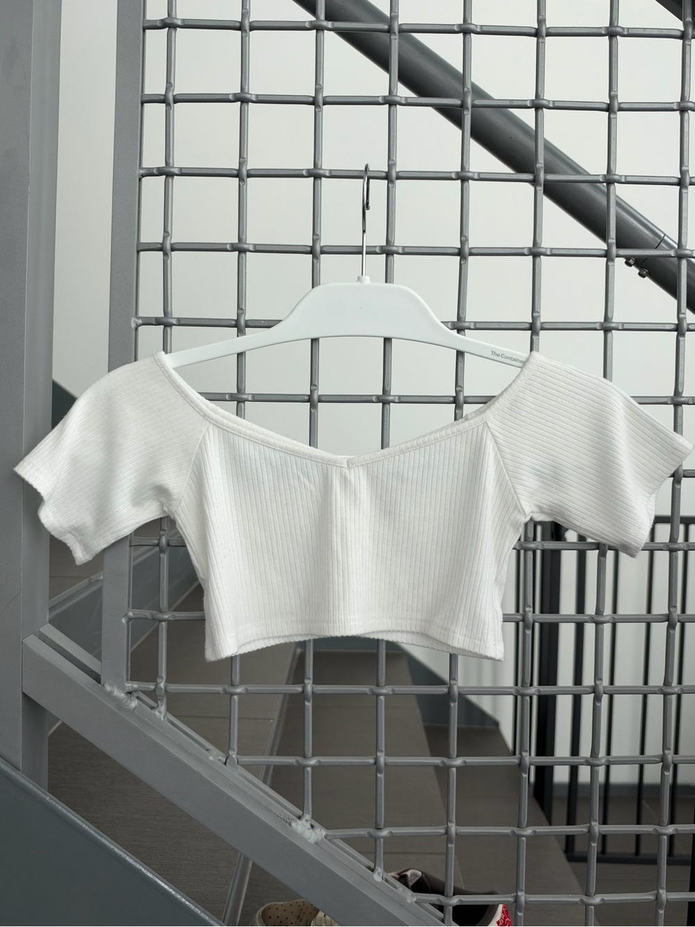 LF Emma & Sam White Ribbed Off-Shoulder Crop Top Size XS